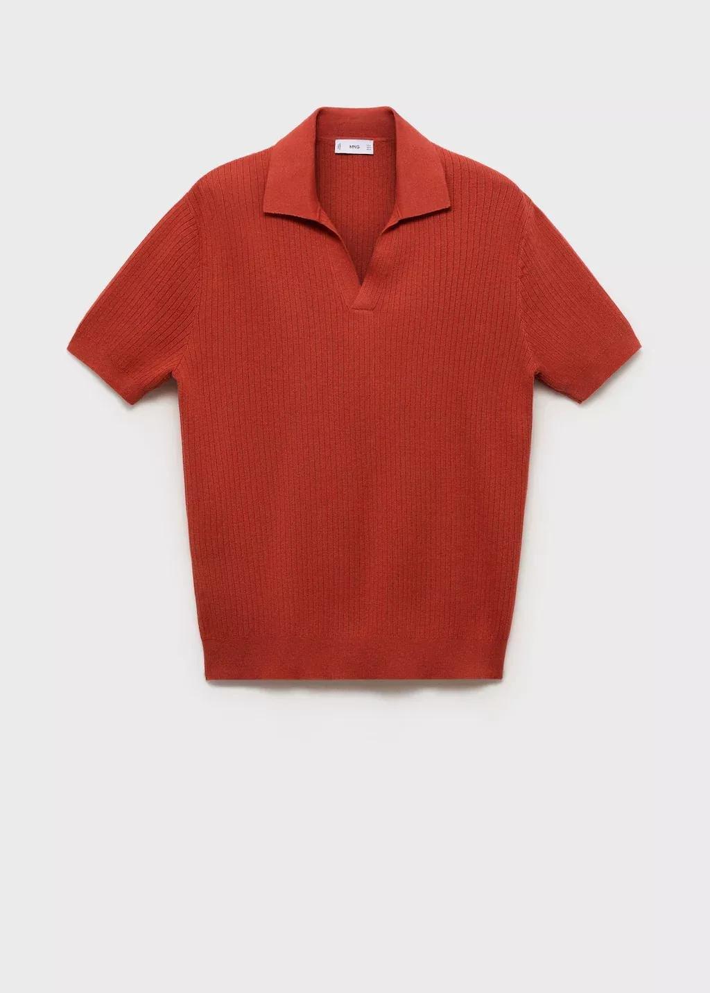 Red 100% Cotton Ribbed Structured Polo Shirt, , large image number 3