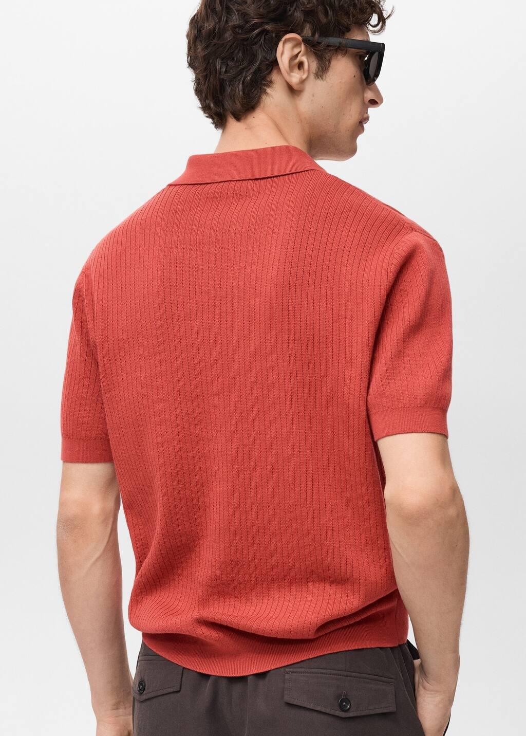 Red 100% Cotton Ribbed Structured Polo Shirt, , large image number 5