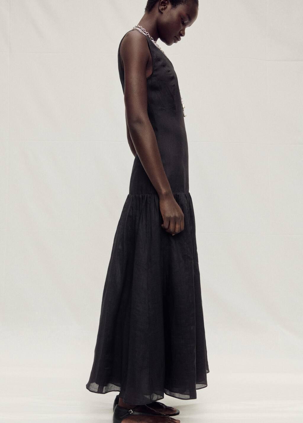 Black Linen Blend Ruffle Dress, , large image number 2