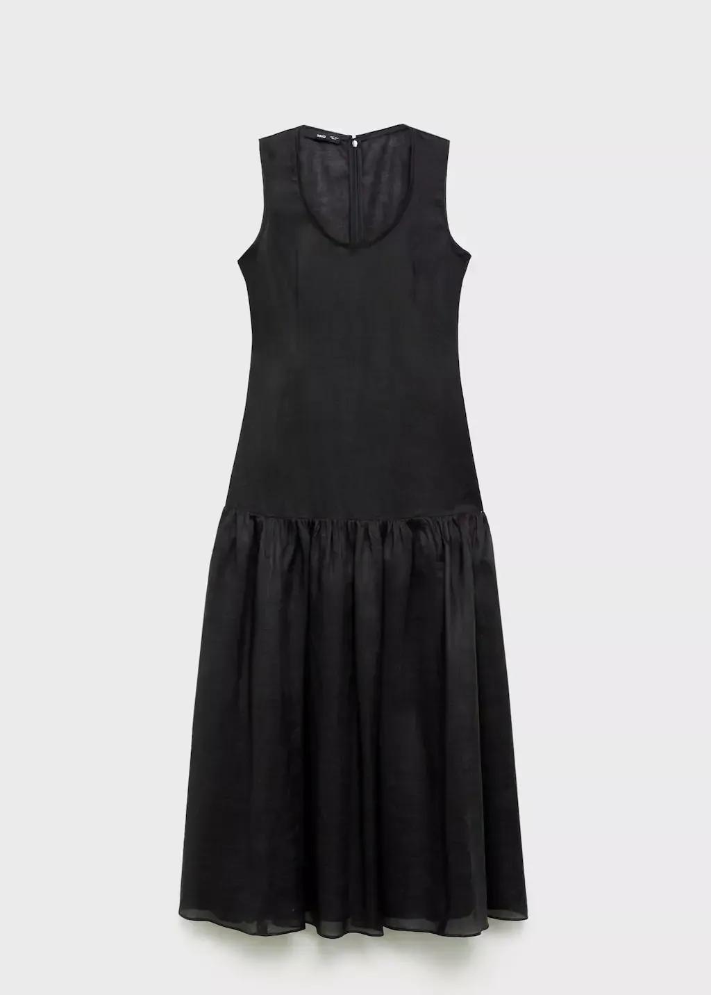 Black Linen Blend Ruffle Dress, , large image number 3