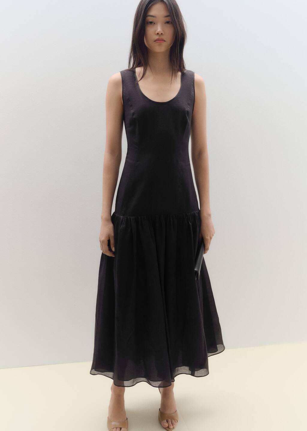 Black Linen Blend Ruffle Dress, , large image number 5