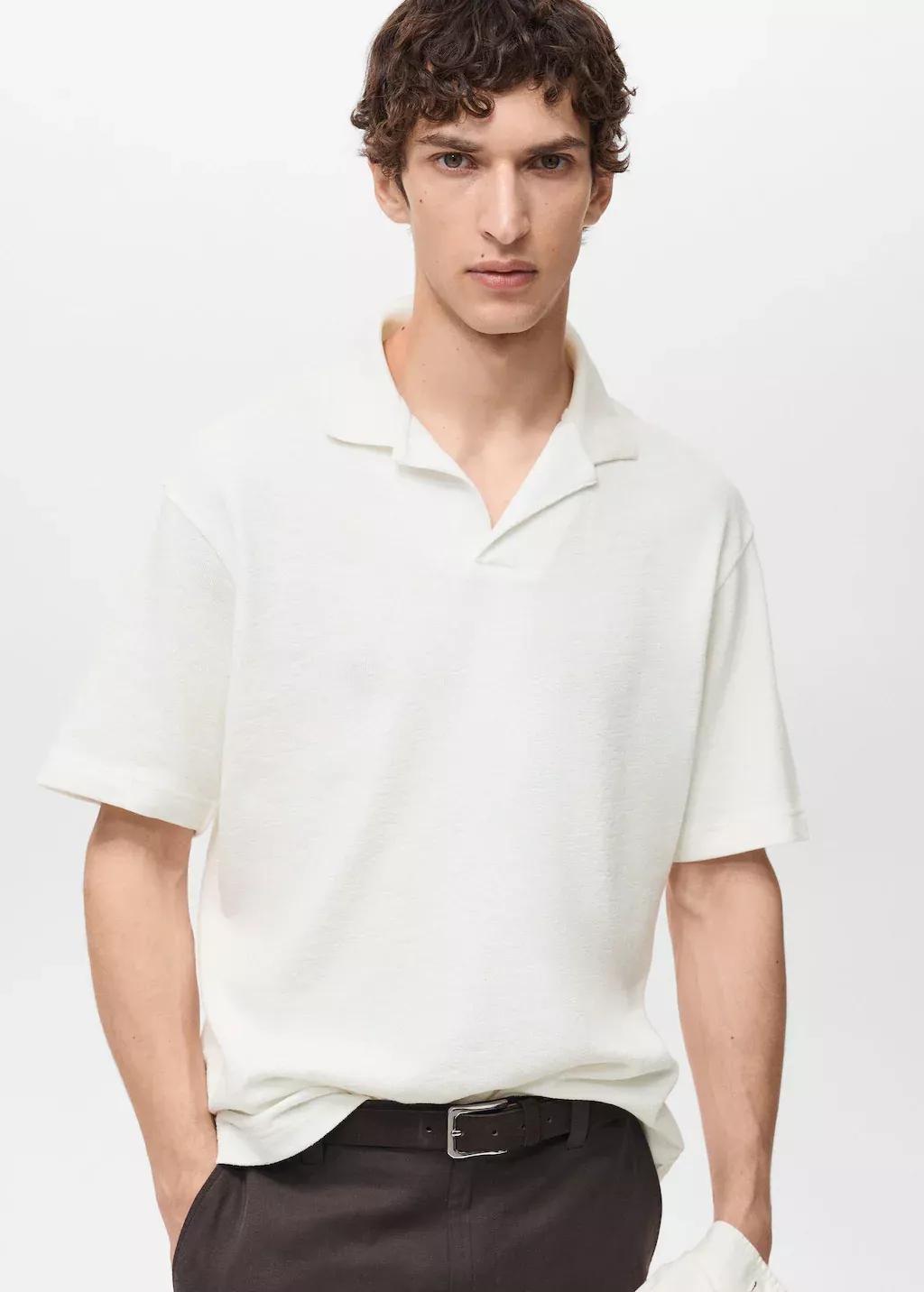Beige Textured Cotton Polo Relaxed Fit, , large image number 0