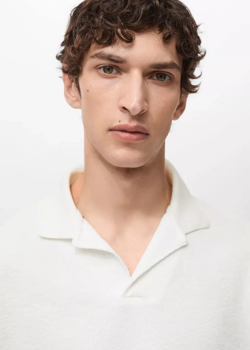 Beige Textured Cotton Polo Relaxed Fit, , large image number 1