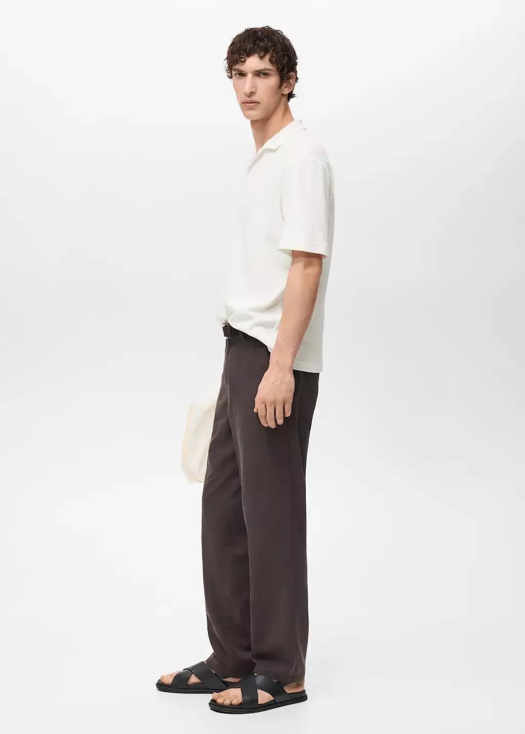 Beige Textured Cotton Polo Relaxed Fit, , large image number 3