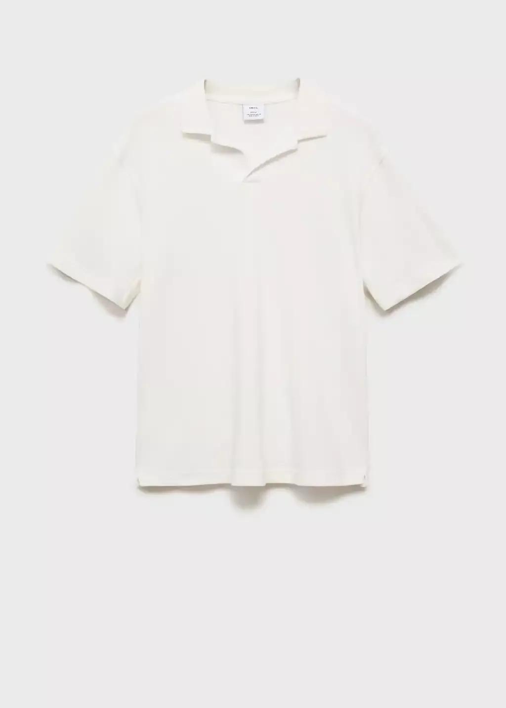 Beige Textured Cotton Polo Relaxed Fit, , large image number 4