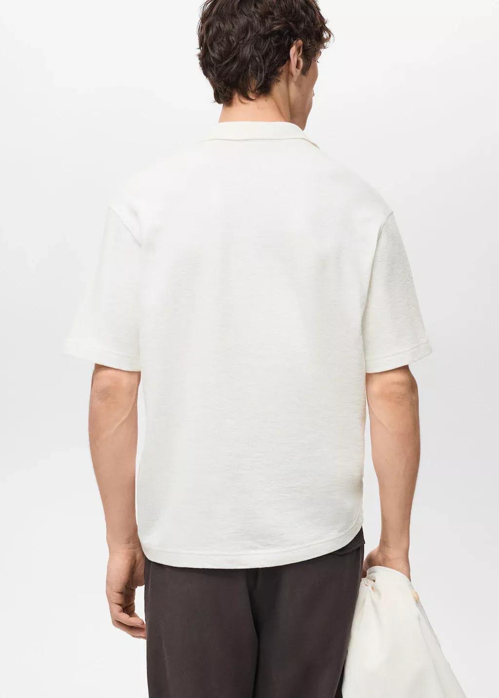 Beige Textured Cotton Polo Relaxed Fit, , large image number 6