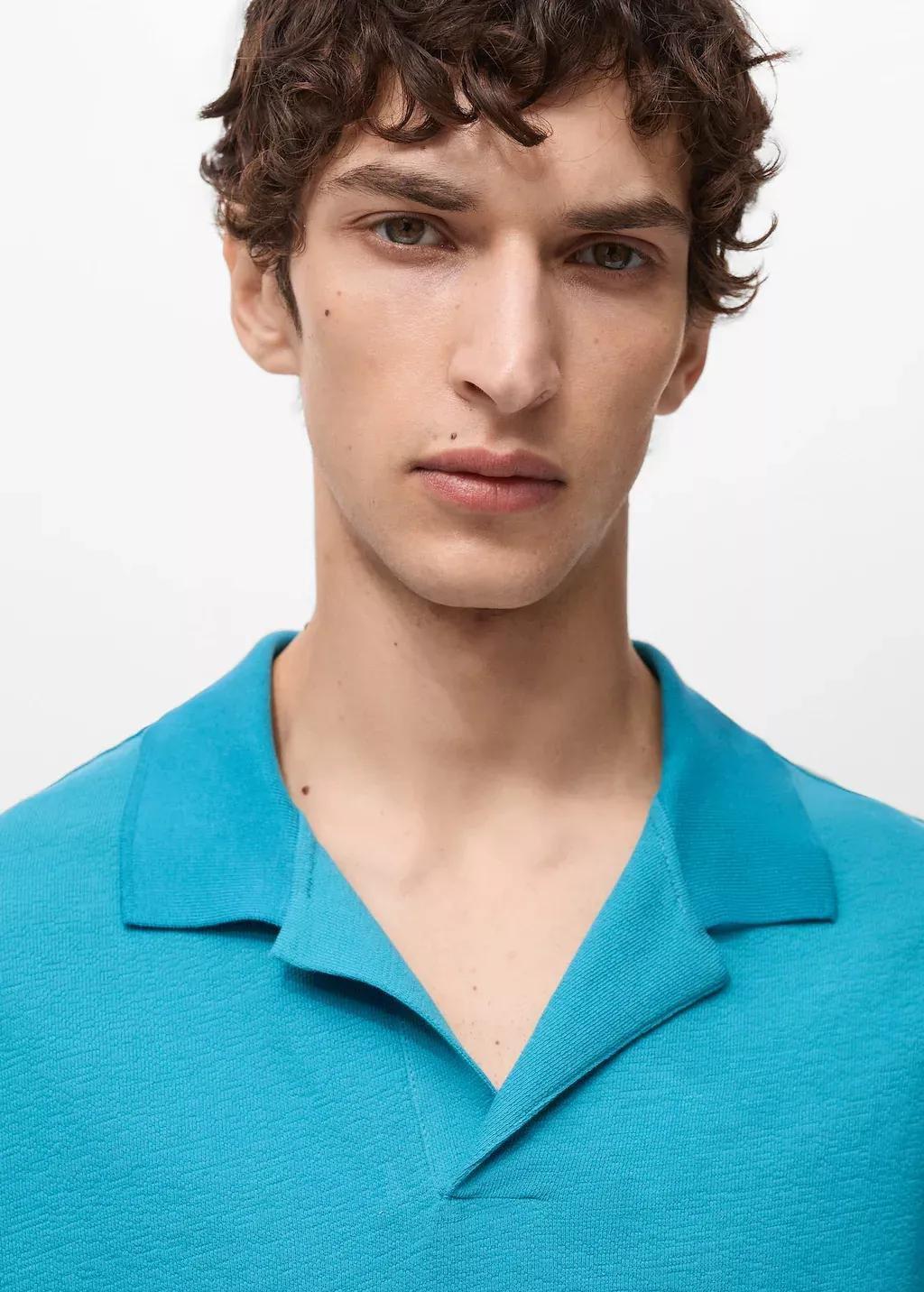 Turquoise Textured Cotton Polo Relaxed Fit, , large image number 1