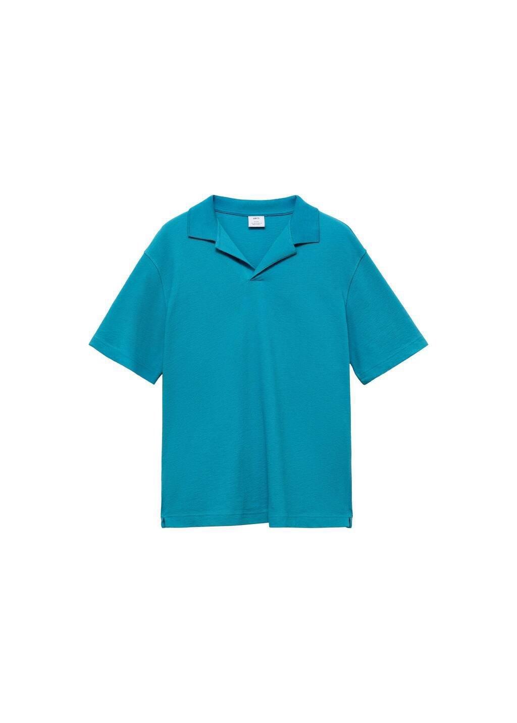 Turquoise Textured Cotton Polo Relaxed Fit, , large image number 2