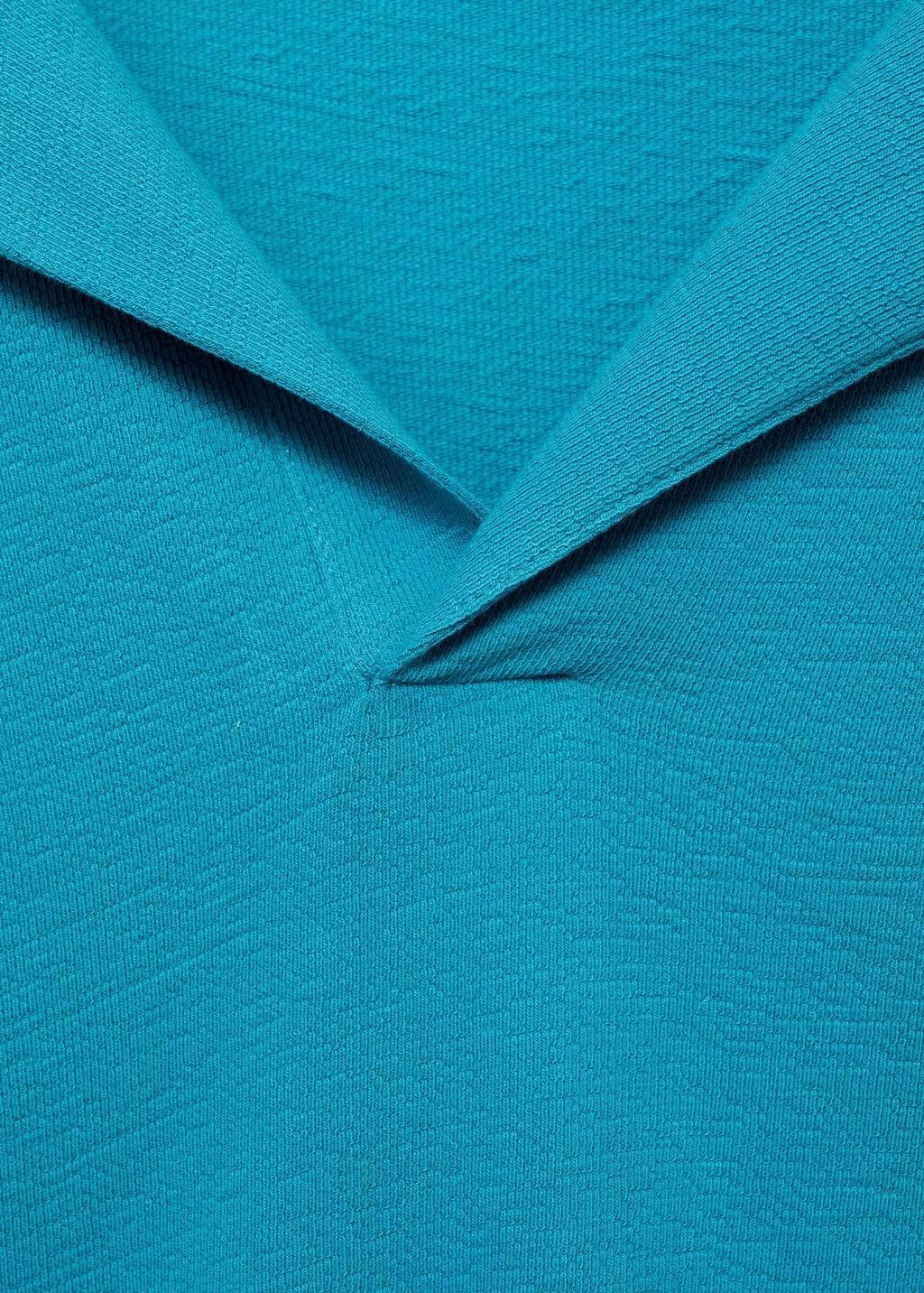 Turquoise Textured Cotton Polo Relaxed Fit, , large image number 5