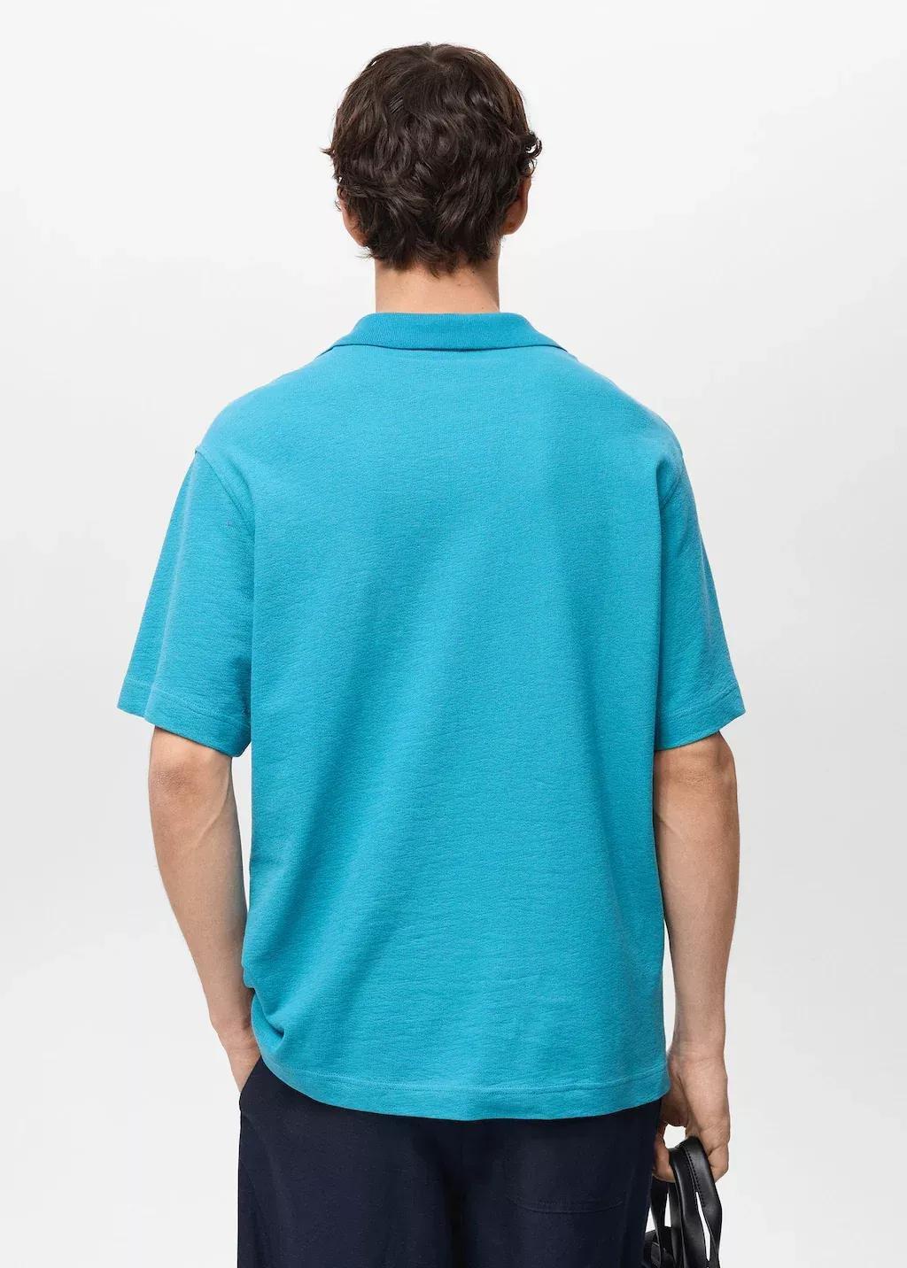 Turquoise Textured Cotton Polo Relaxed Fit, , large image number 6