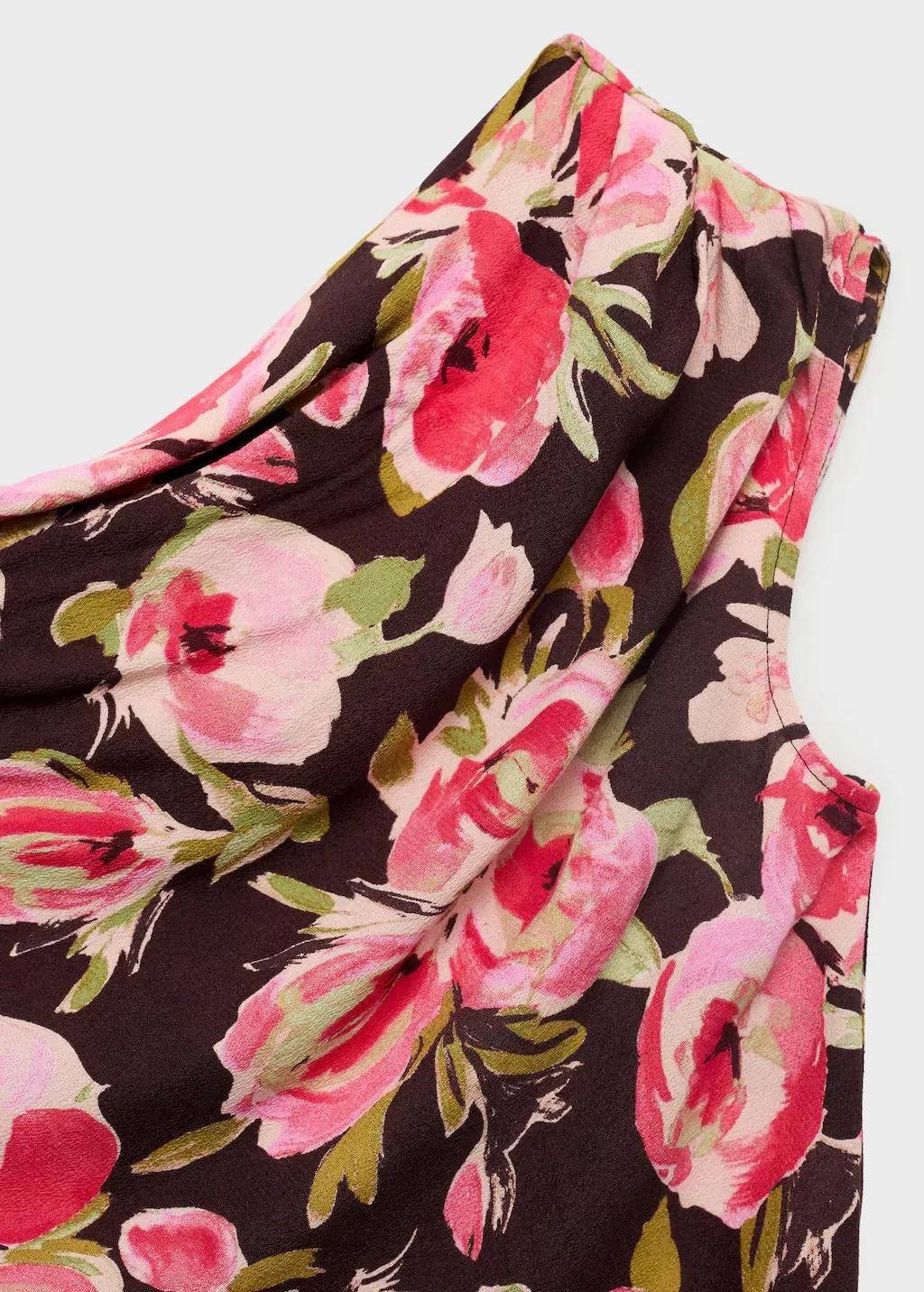 Brown Floral Blouse With Asymmetrical Neck, , large image number 4