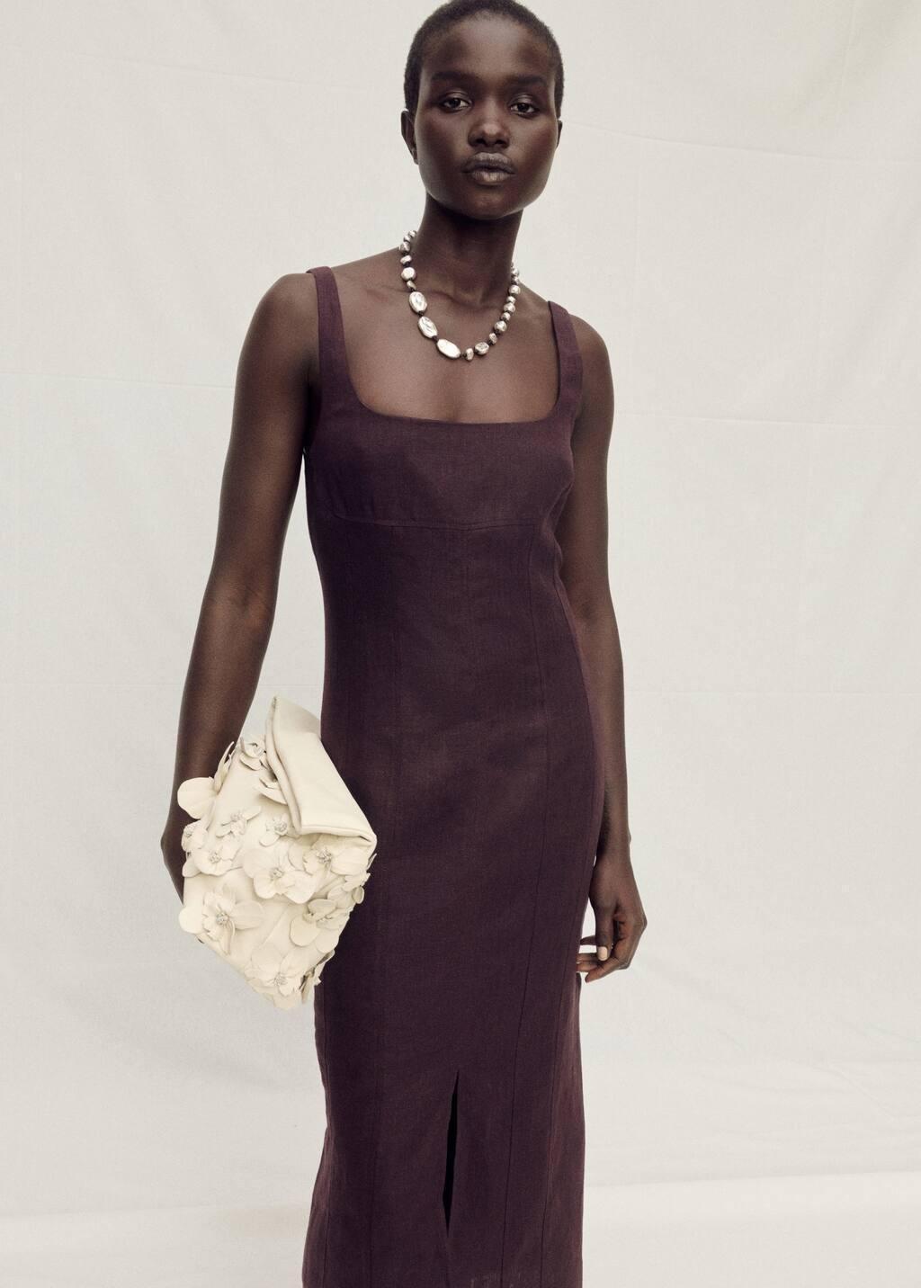 Brown Linen Midi-Dress With Front Opening, 0201_30, large image number 0