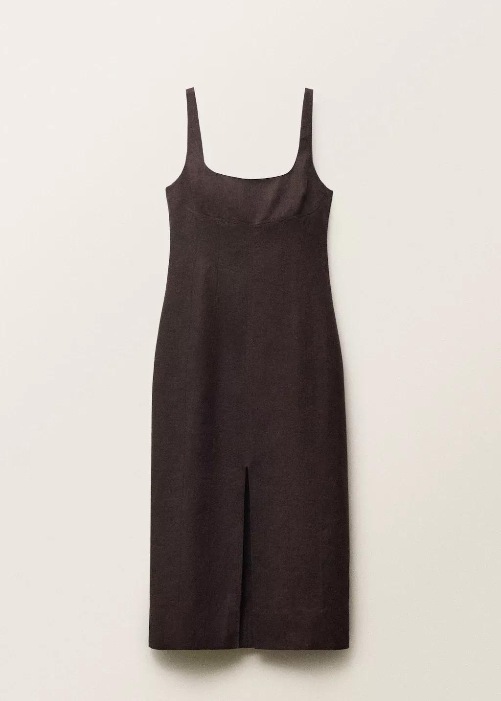 Brown Linen Midi-Dress With Front Opening, 0201_30, large image number 3