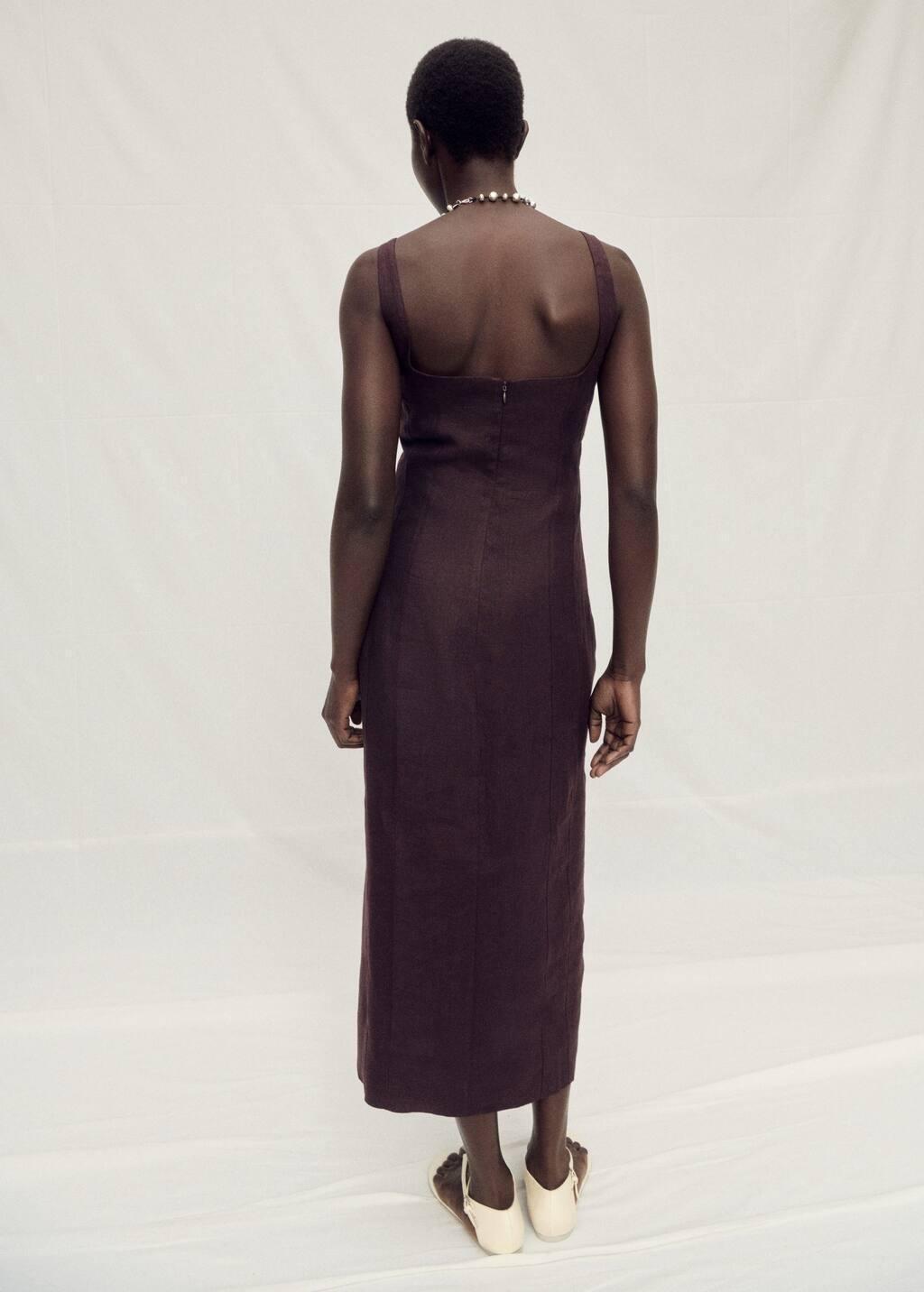 Brown Linen Midi-Dress With Front Opening, 0201_30, large image number 5