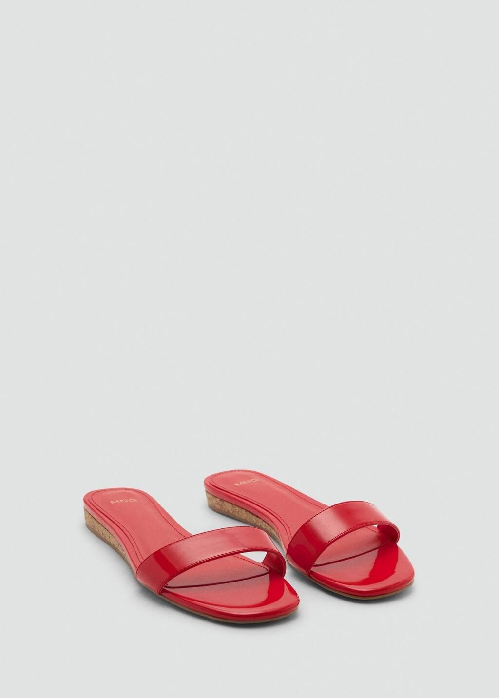 Red Patent Leather-Effect Flat Sandals, , large image number 0