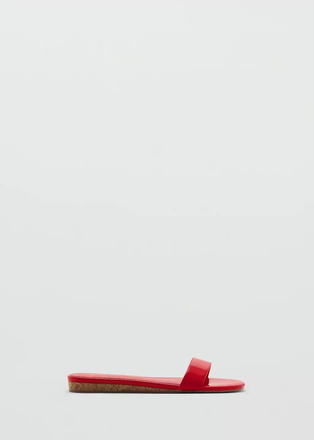 Red Patent Leather-Effect Flat Sandals, , large image number 3