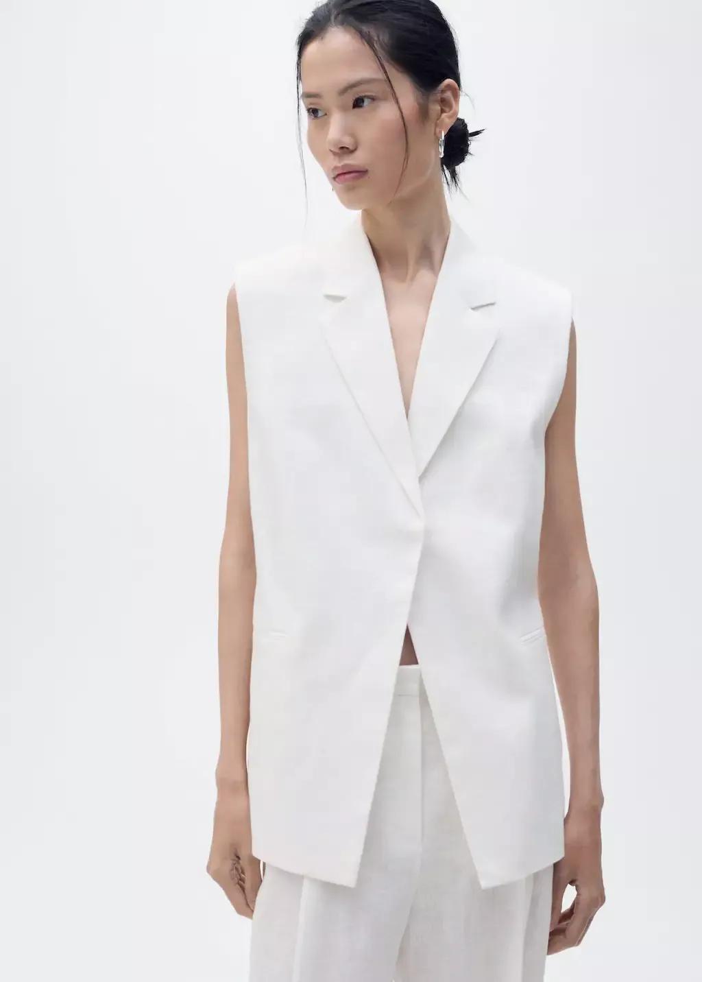 White Linen Suit Waistcoat, , large image number 0