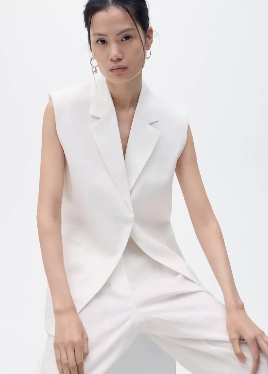 White Linen Suit Waistcoat, , large image number 2