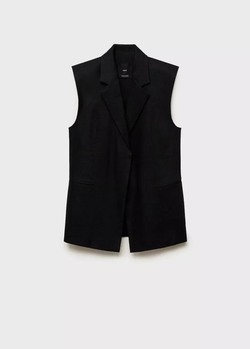 Black Linen Suit Waistcoat, , large image number 3