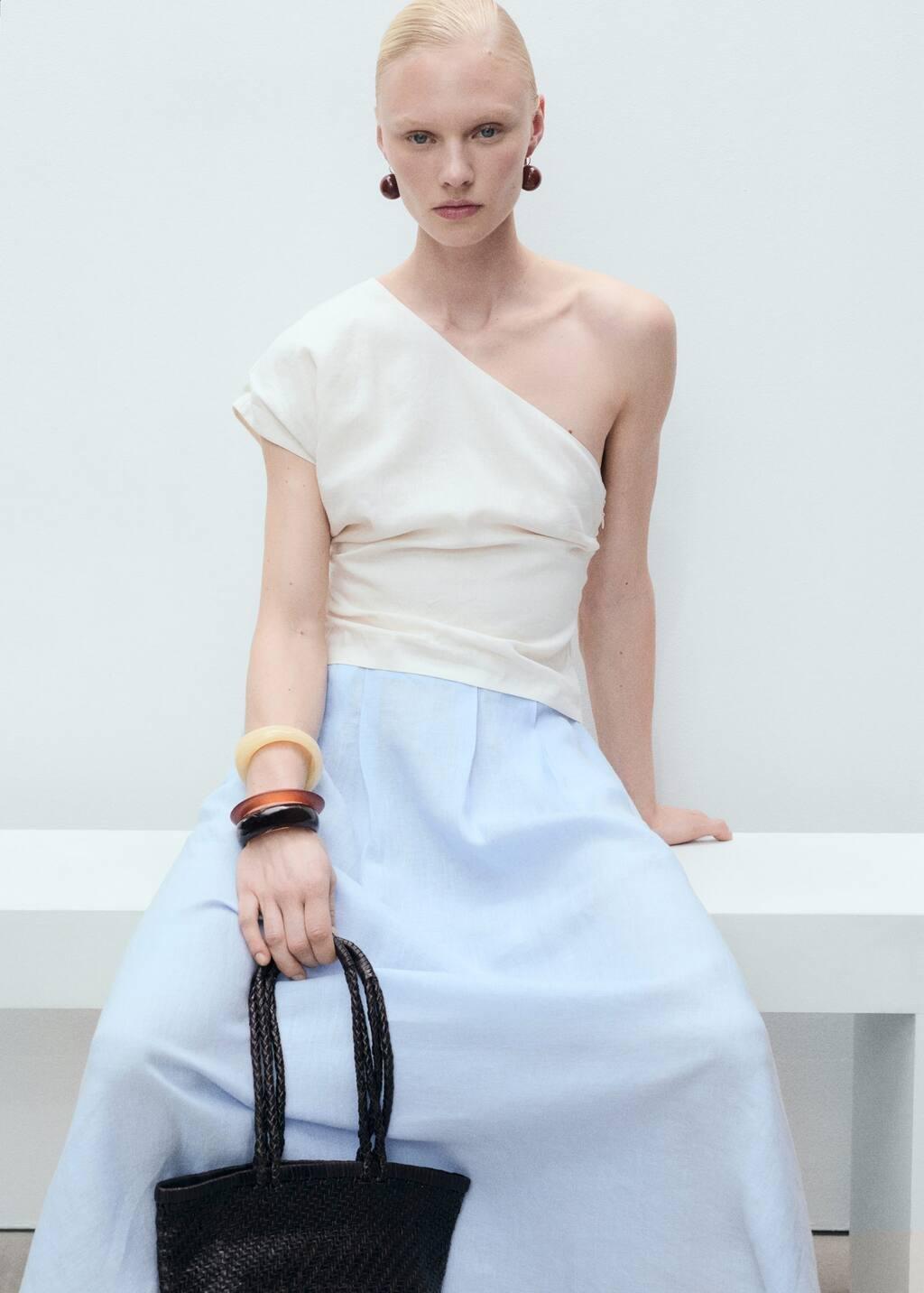 Blue Lt Pastel Linent Skirt With Pleat Detail, , large image number 1