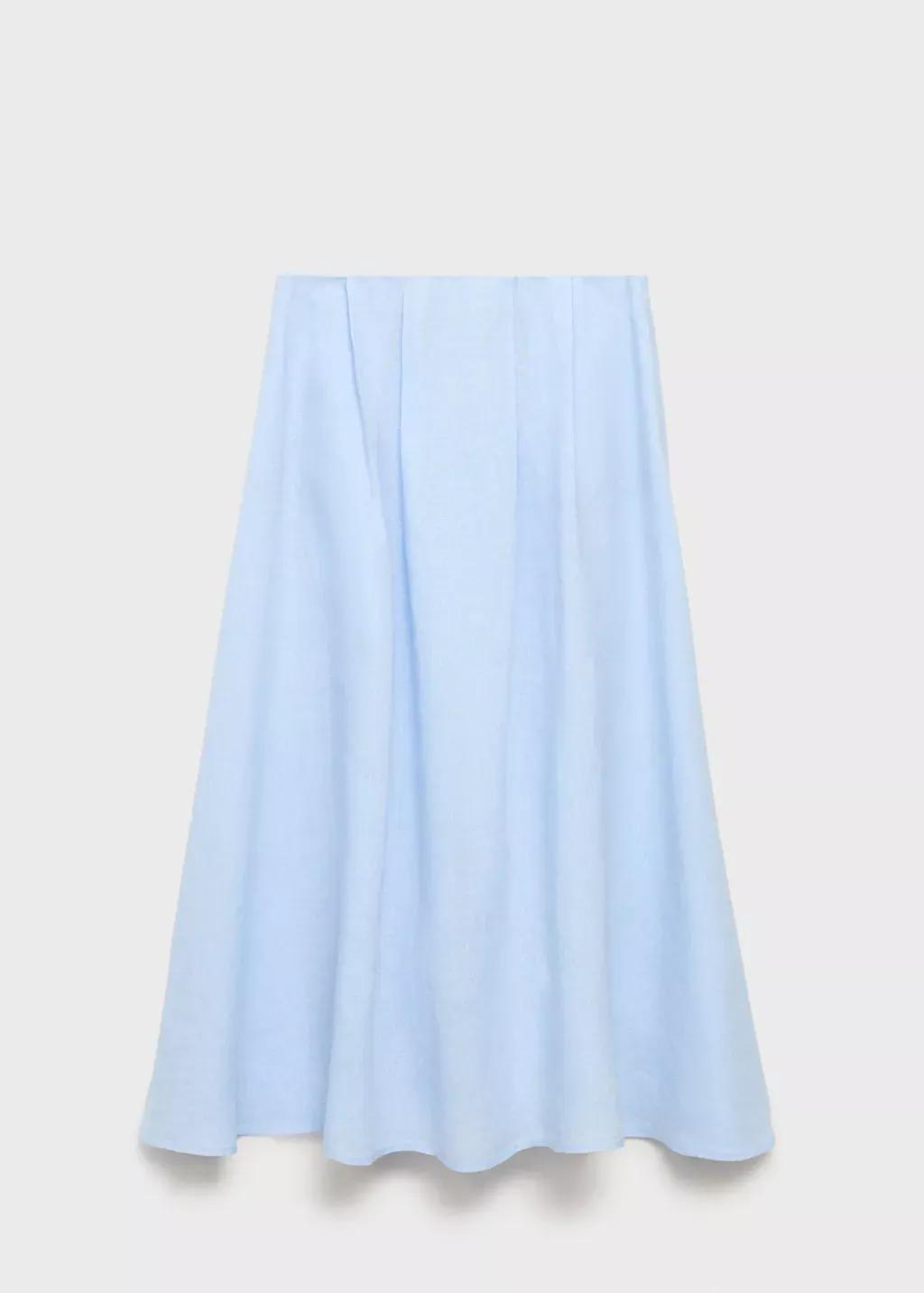 Blue Lt Pastel Linent Skirt With Pleat Detail, , large image number 3