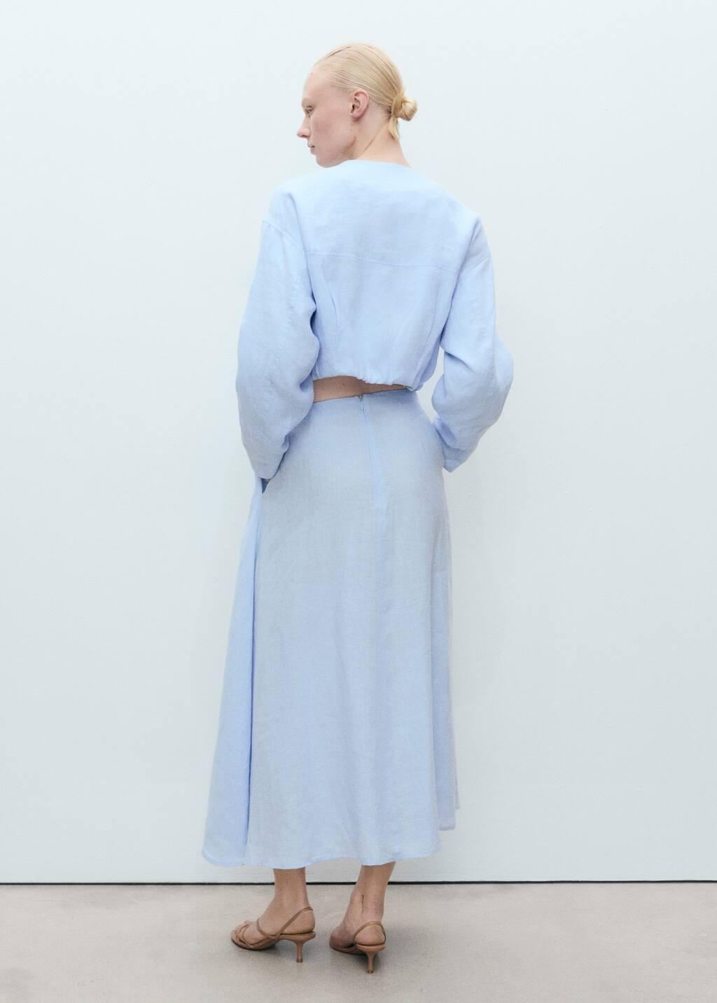 Blue Lt Pastel Linent Skirt With Pleat Detail, , large image number 6