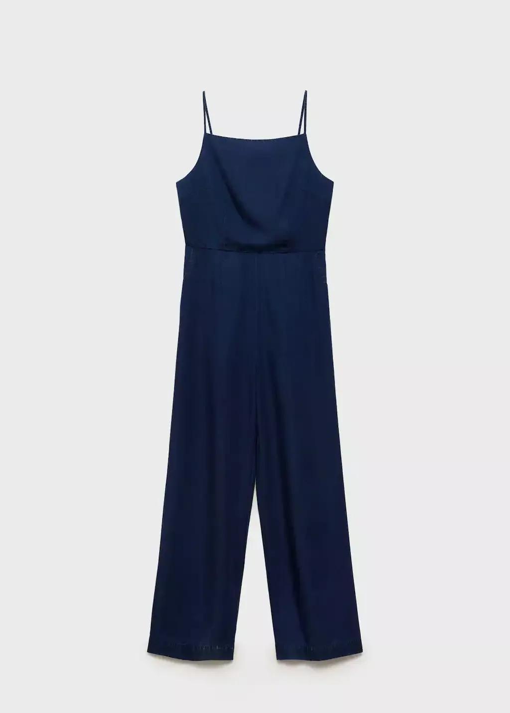 Blue Long Denim-Effect Jumpsuit, , large image number 3