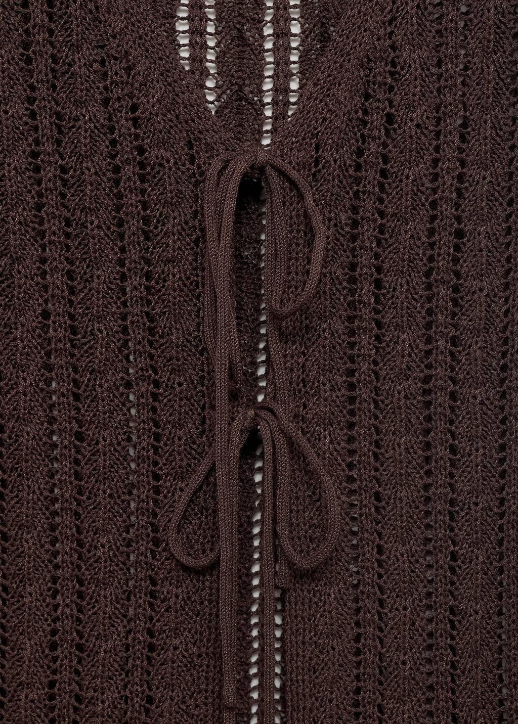 Brown Openwork Knitted Waistcoat With Bow Closure, , large image number 4