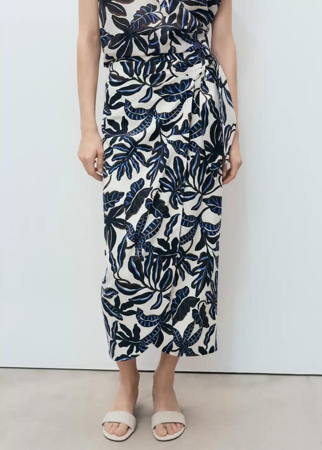 Beige Printed Skirt With Knot Detail, , large image number 0