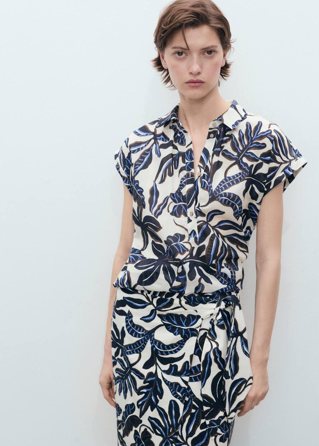 Beige Printed Skirt With Knot Detail, , large image number 1