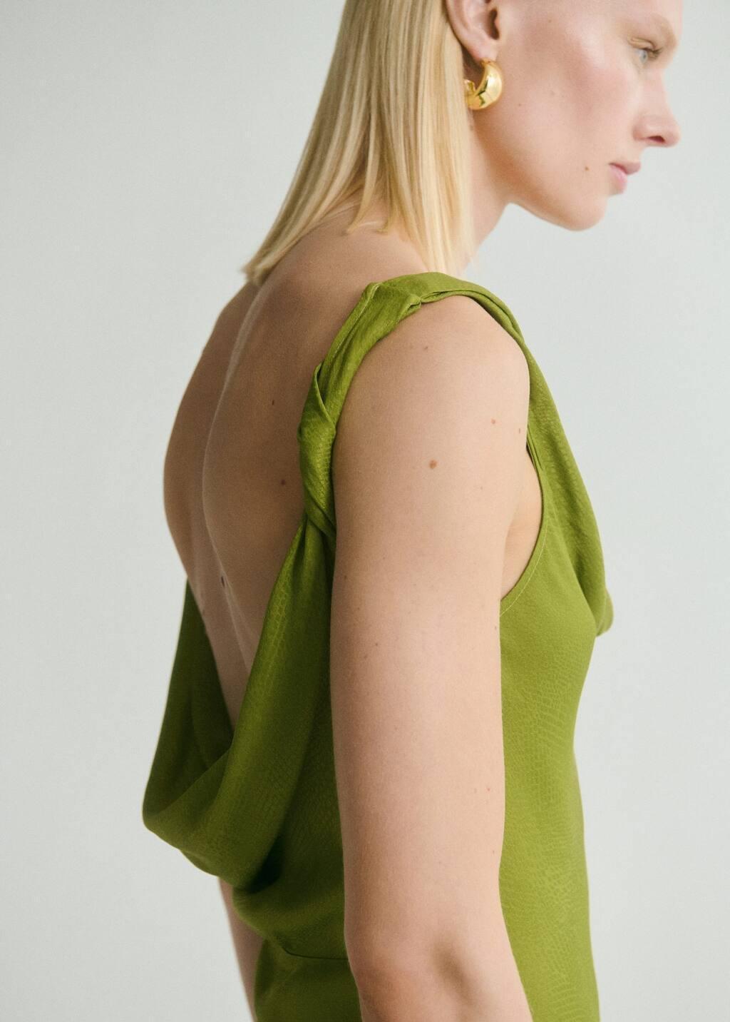 Green Textured Dress With Draped Neckline, , large image number 2