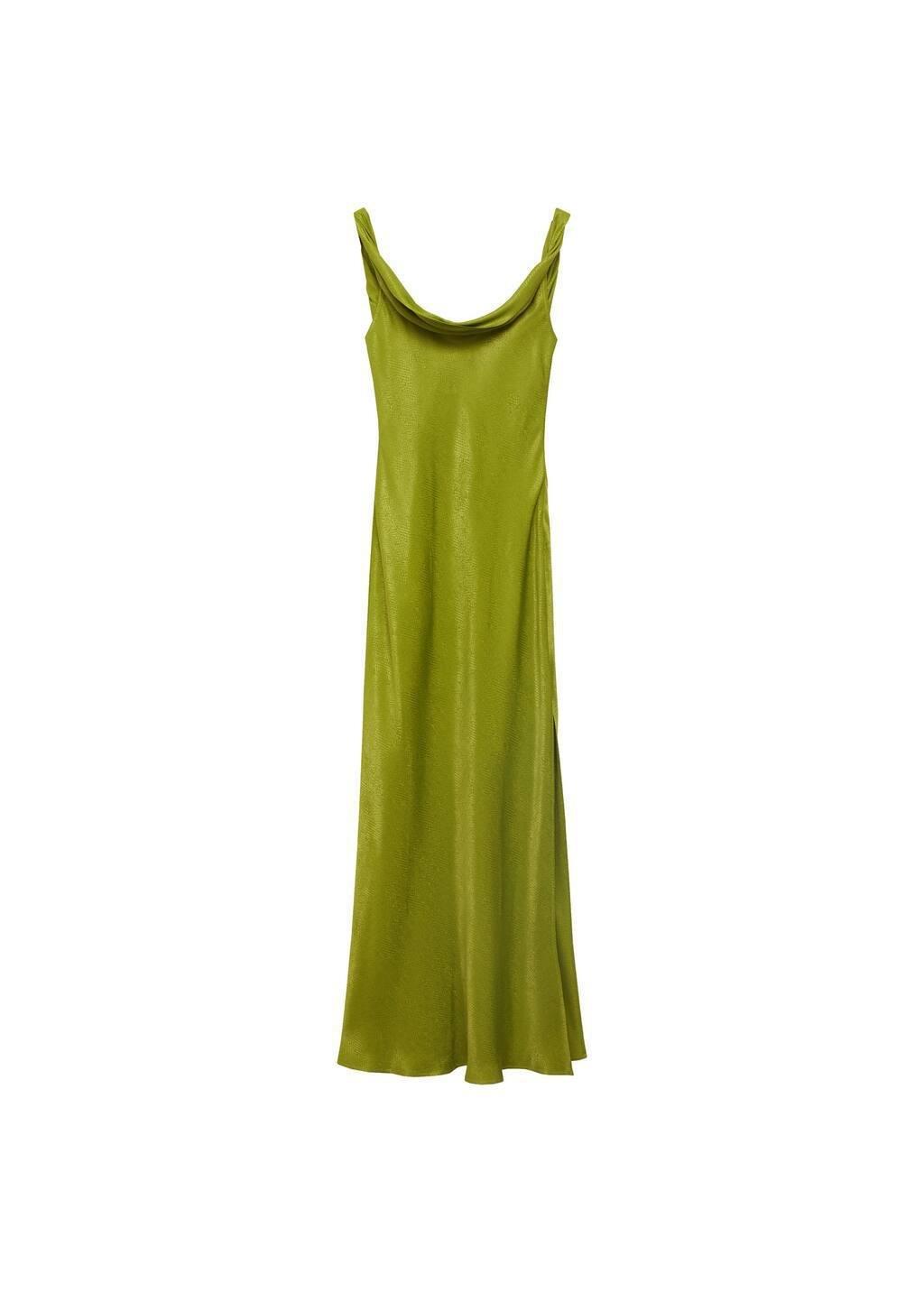 Green Textured Dress With Draped Neckline, , large image number 5
