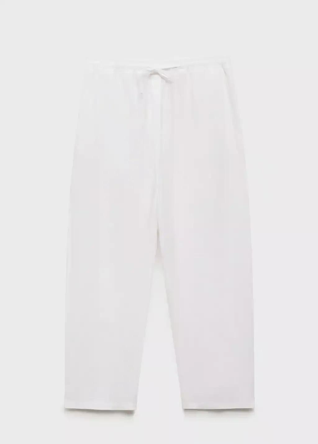 White Straight Linen-Blend Trousers, , large image number 4