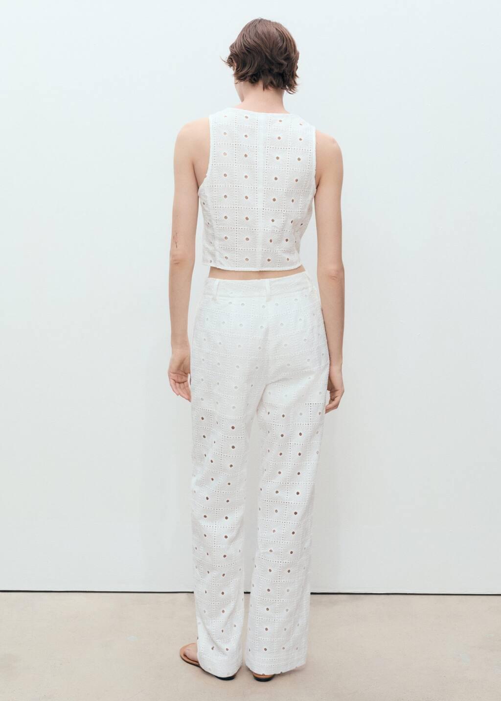 White Embroidered Cotton Waistcoat With Bows, , large image number 6