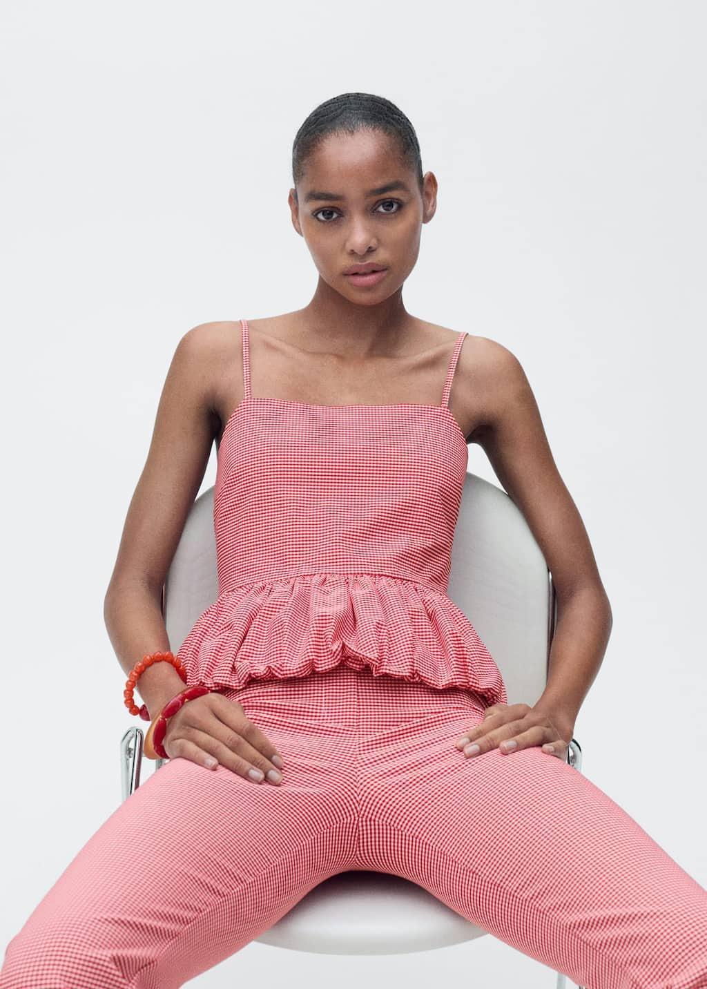 Red Gingham-Check Top With Ruffle, , large image number 0
