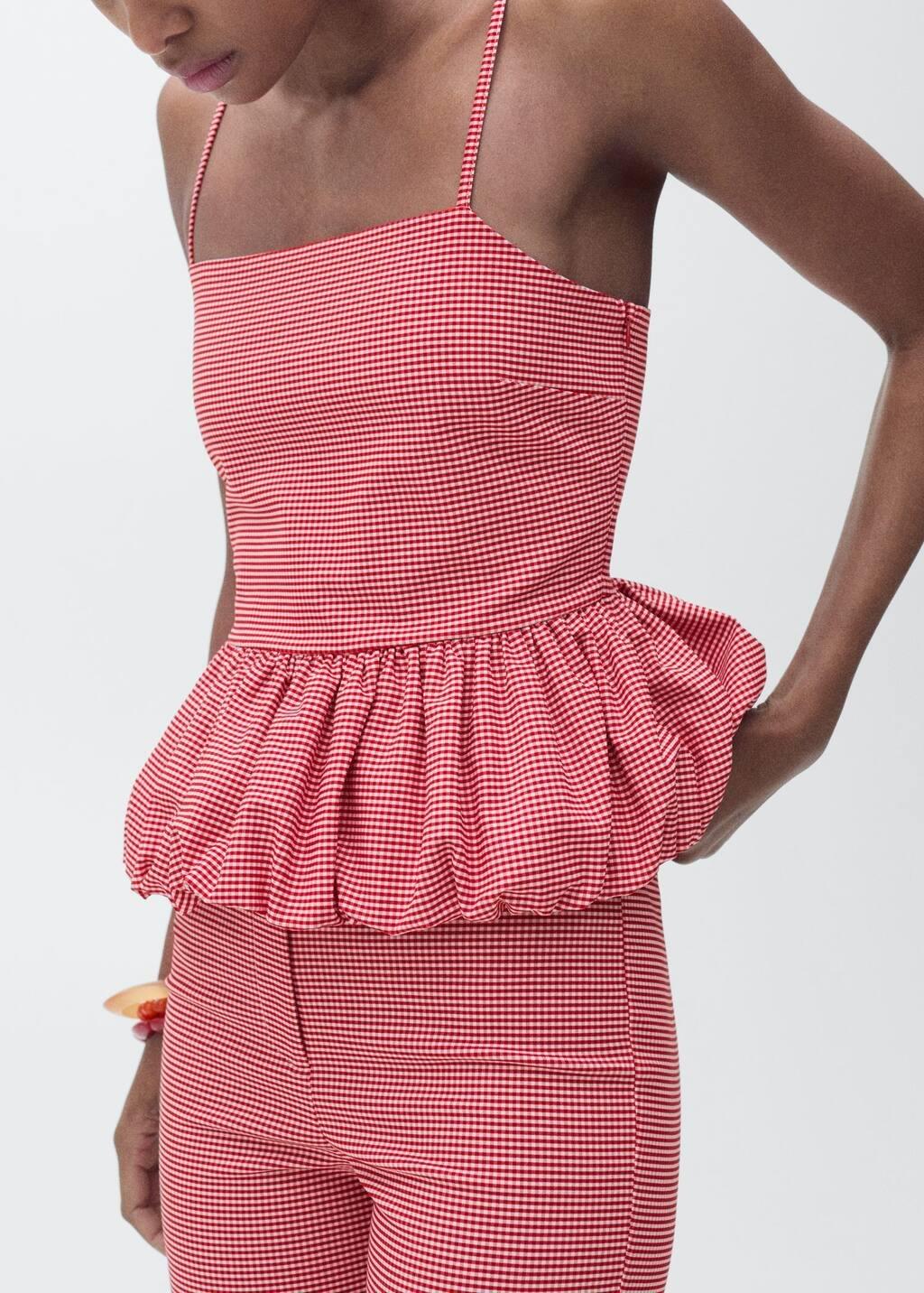 Red Gingham-Check Top With Ruffle, , large image number 1