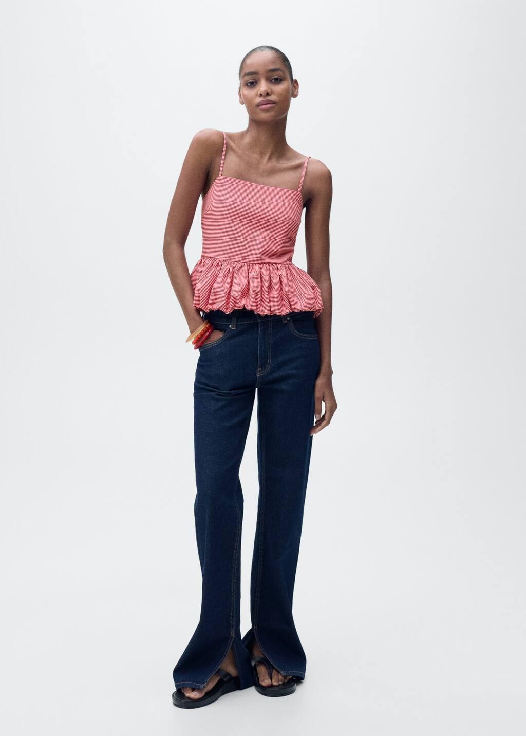 Red Gingham-Check Top With Ruffle, , large image number 3