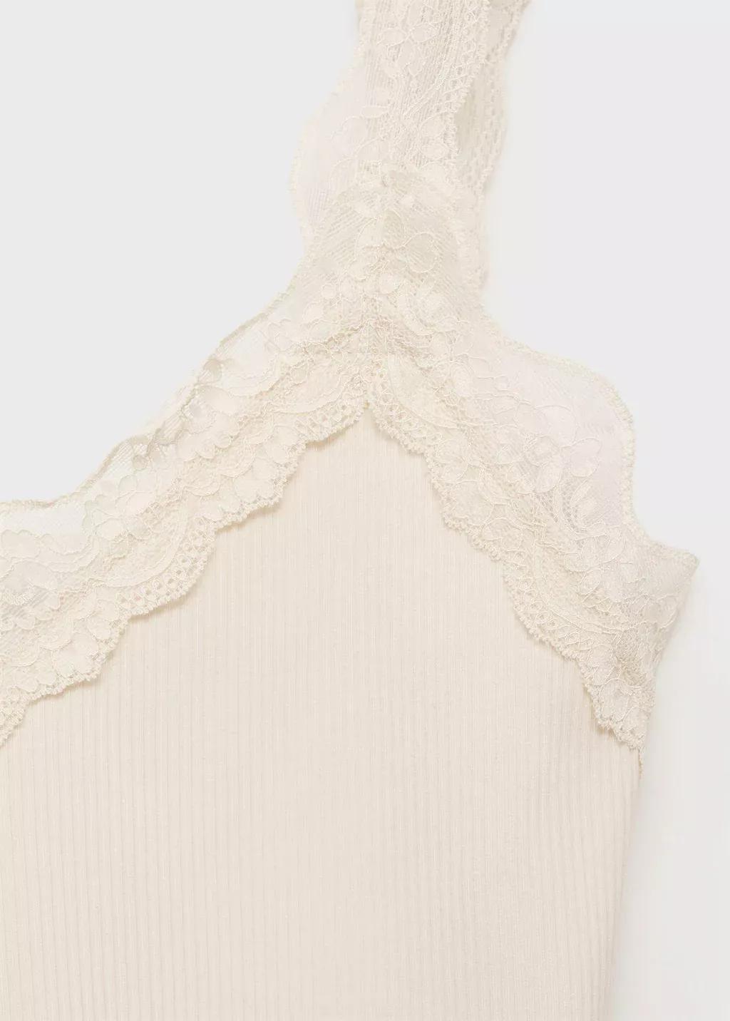 White Fitted Top With Lace Neckline, , large image number 2