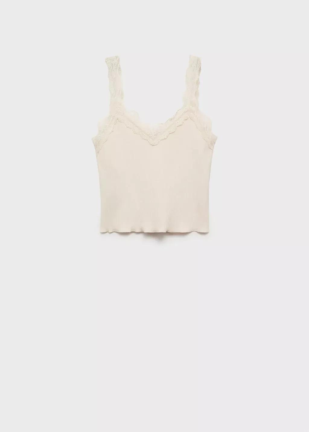White Fitted Top With Lace Neckline, , large image number 3