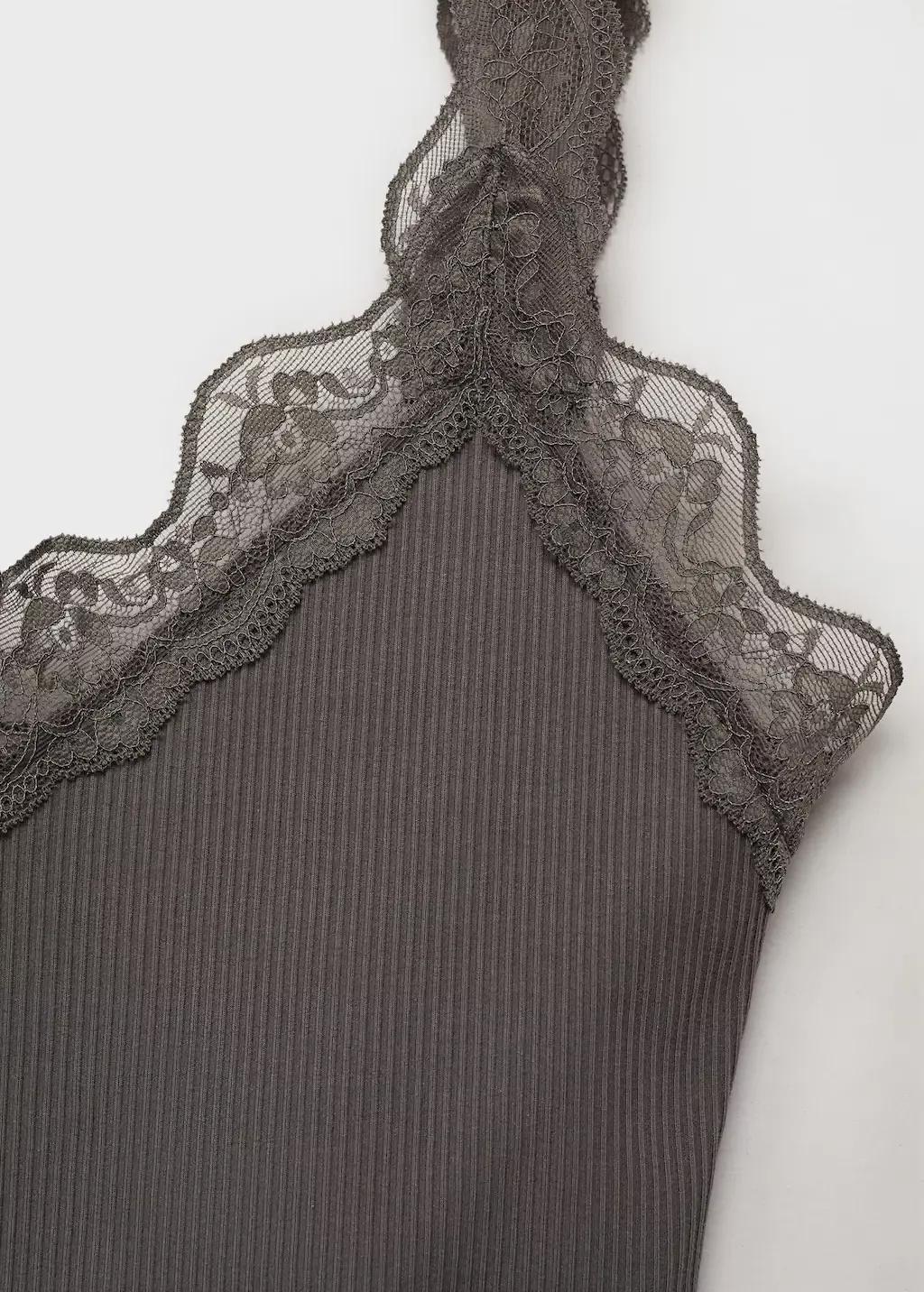 Grey Fitted Top With Lace Neckline, , large image number 4