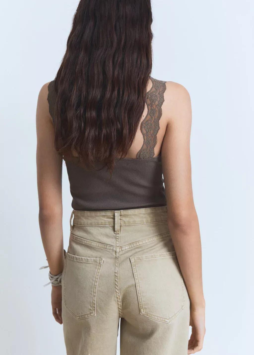 Grey Fitted Top With Lace Neckline, , large image number 5