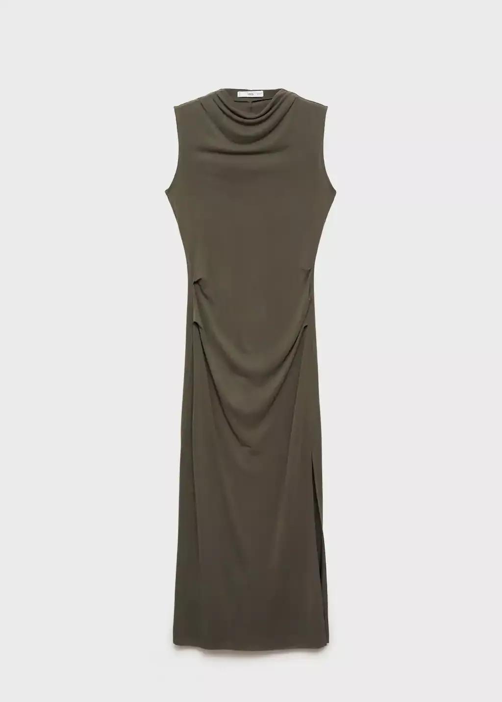 Khaki Draped Neck Modal Dress, , large image number 3
