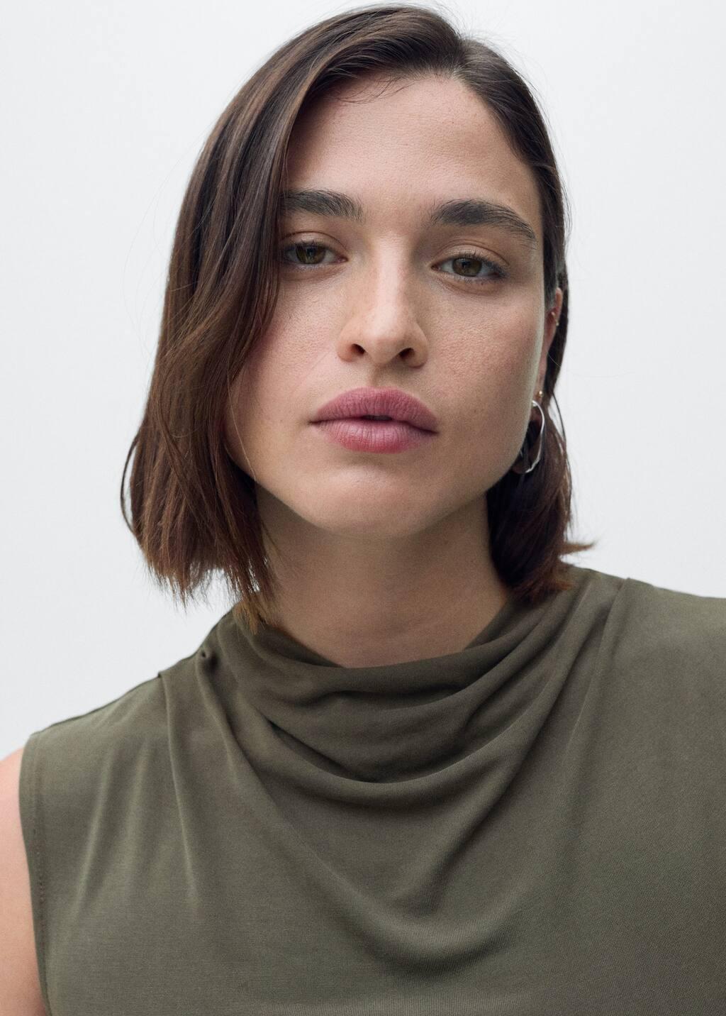 Khaki Draped Neck Modal Dress, , large image number 4