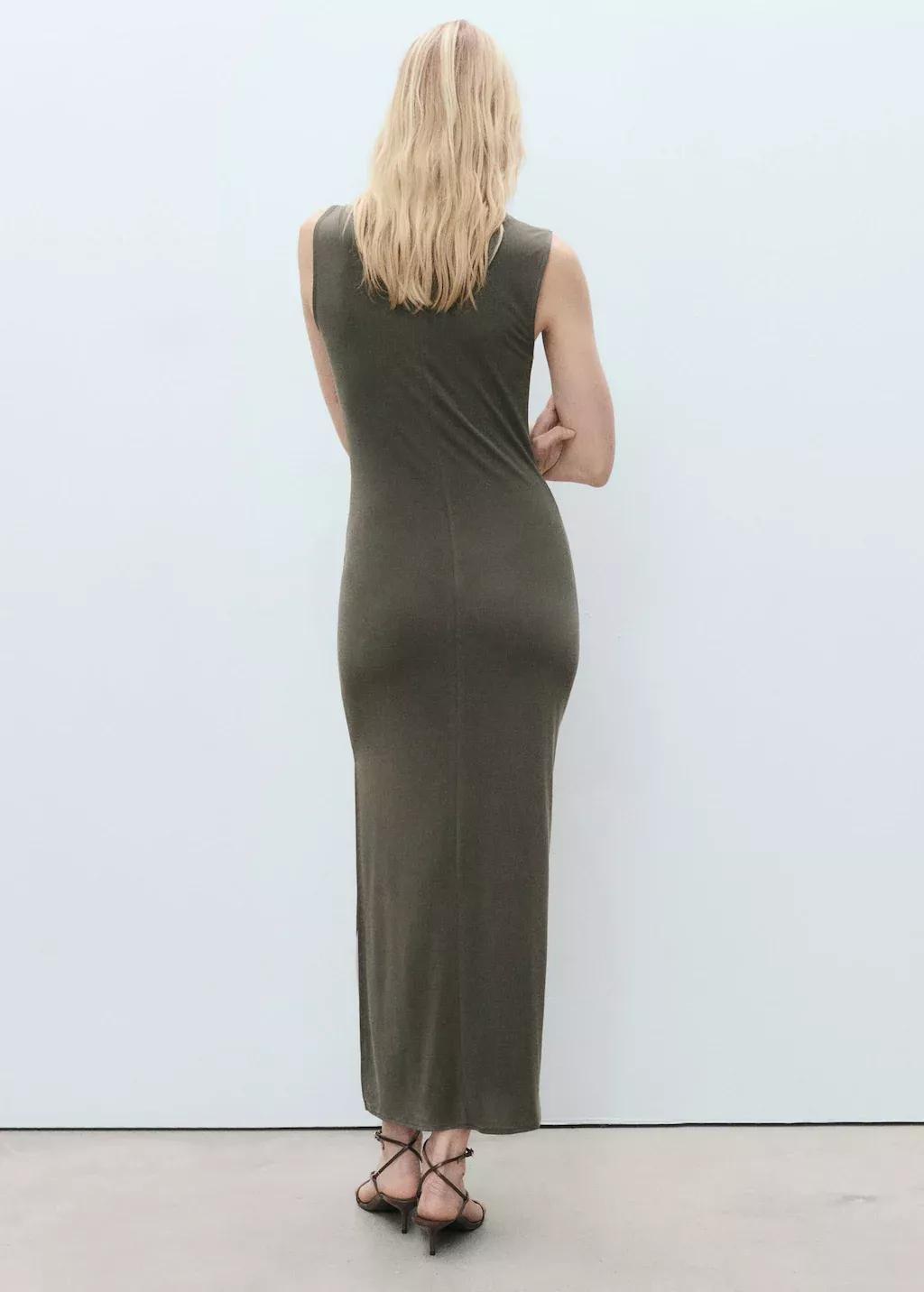 Khaki Draped Neck Modal Dress, , large image number 8