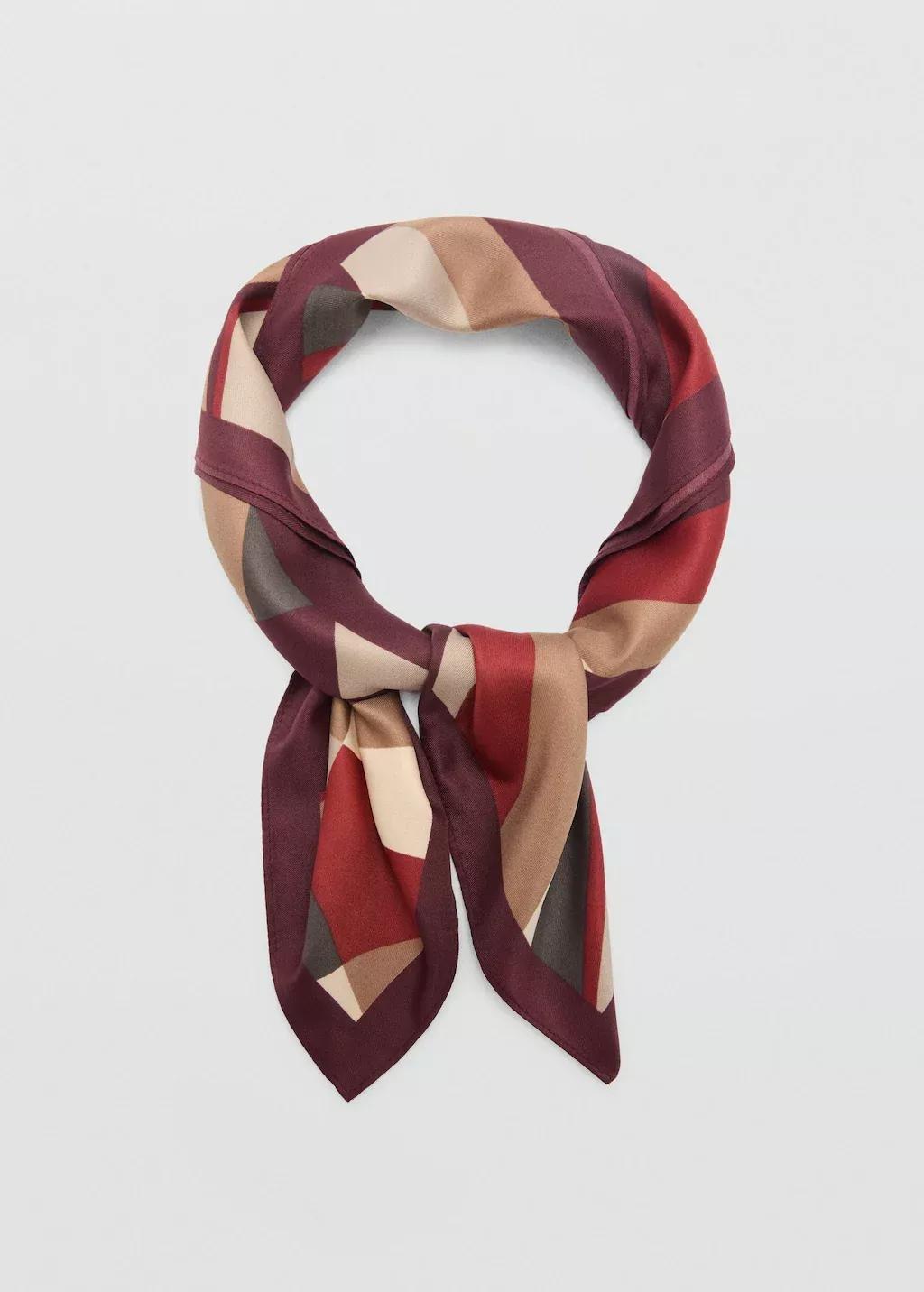 Brown Geometric Printed Foulard, Brown, large image number 1