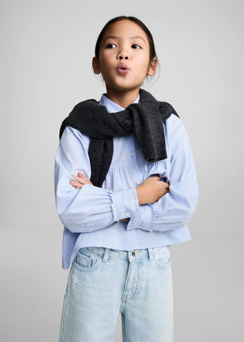 Blue Frayed Hem Culotte Jeans, Kids Girl, , large image number 0