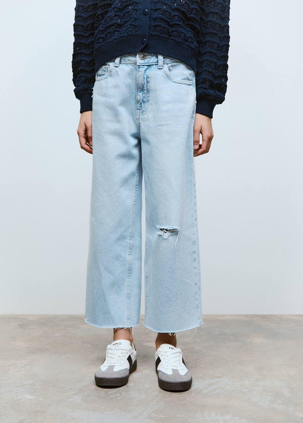 Blue Frayed Hem Culotte Jeans, Kids Girl, , large image number 3