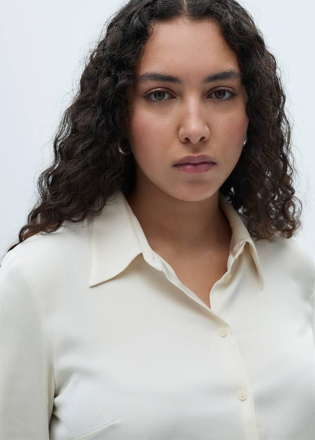 White Satin Finish Flowy Shirt, , large image number 5