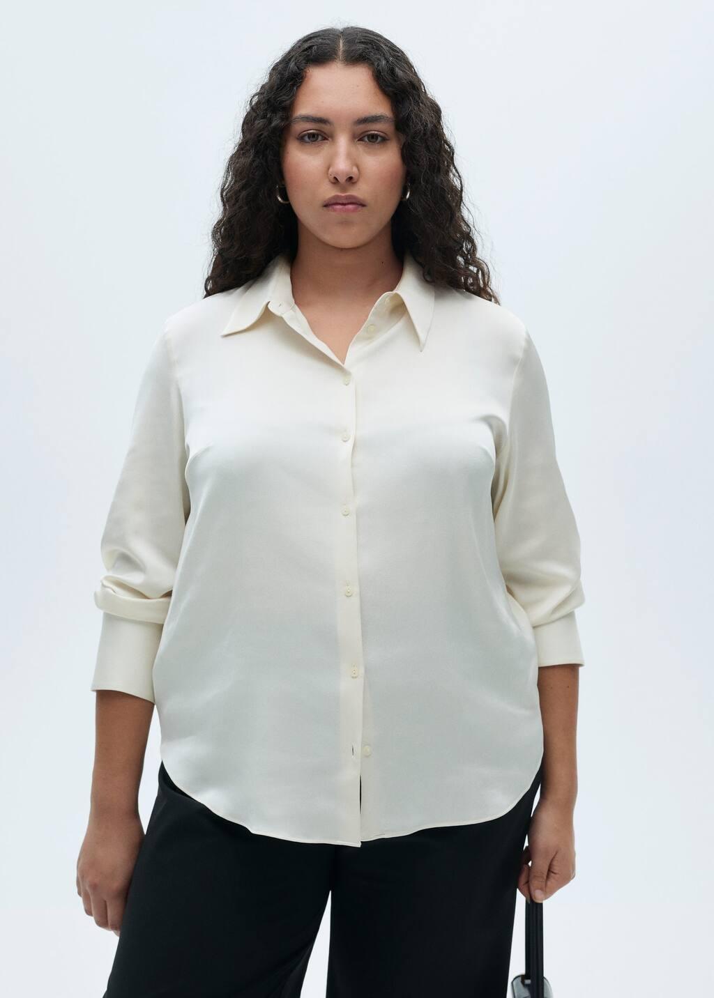 White Satin Finish Flowy Shirt, , large image number 6