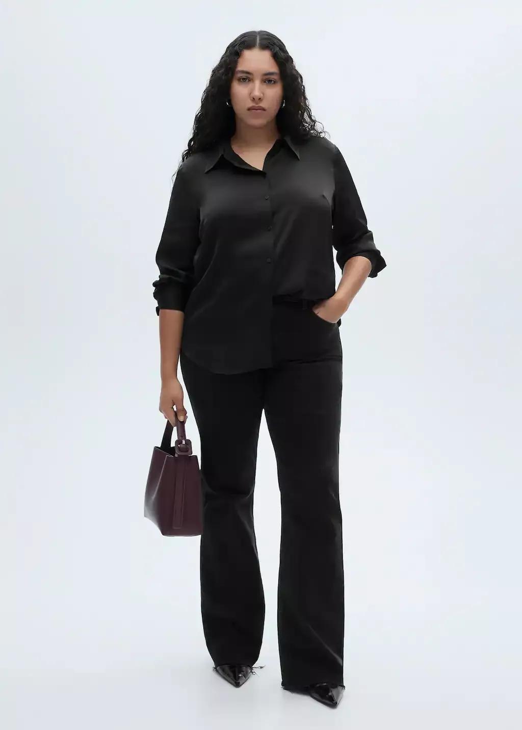 Black Satin Finish Flowy Shirt, , large image number 4